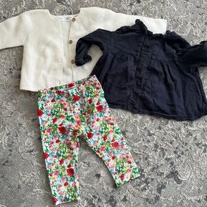 🌟Sold🌟Cardigan Zara, BonTon shirt and Mayoral leggings for 6 months